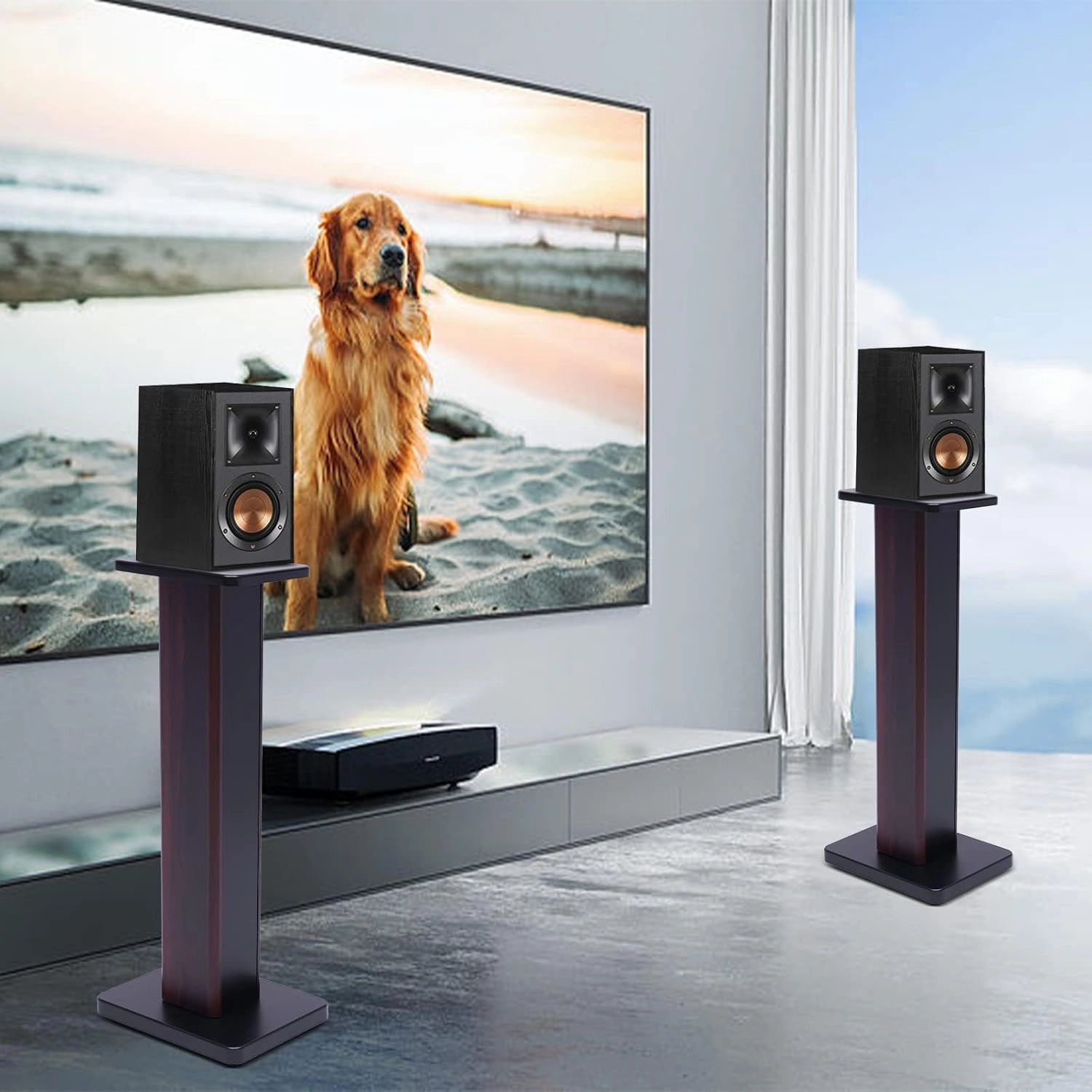Universal Speaker Stand Pair, H28in Bookshelf Speaker Stands Holder Floor Standing for Surround Sound Studio Monitors Up to 33lbs, for Home Theater Living Room, Dark Brown