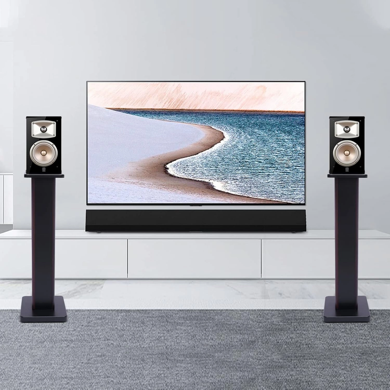 Universal Speaker Stand Pair, H28in Bookshelf Speaker Stands Holder Floor Standing for Surround Sound Studio Monitors Up to 33lbs, for Home Theater Living Room, Dark Brown