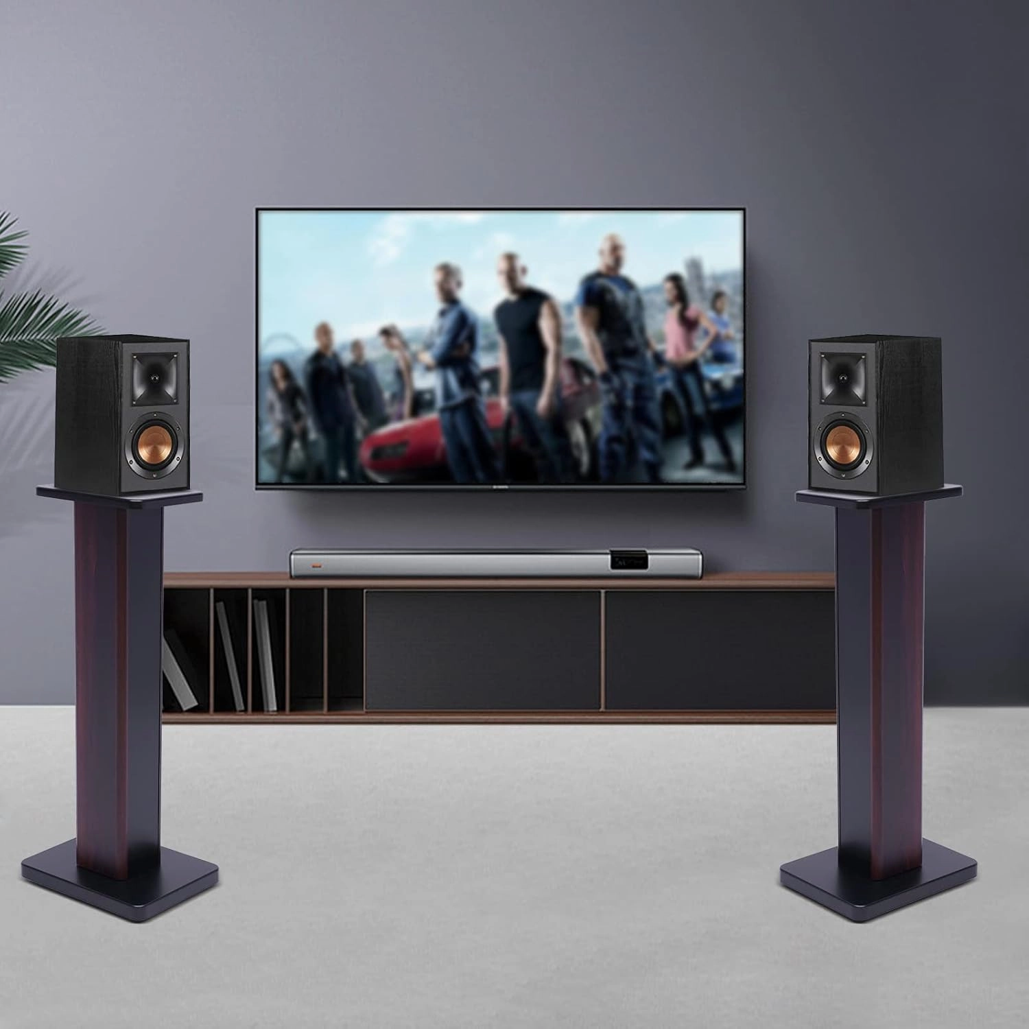 Universal Speaker Stand Pair, H28in Bookshelf Speaker Stands Holder Floor Standing for Surround Sound Studio Monitors Up to 33lbs, for Home Theater Living Room, Dark Brown