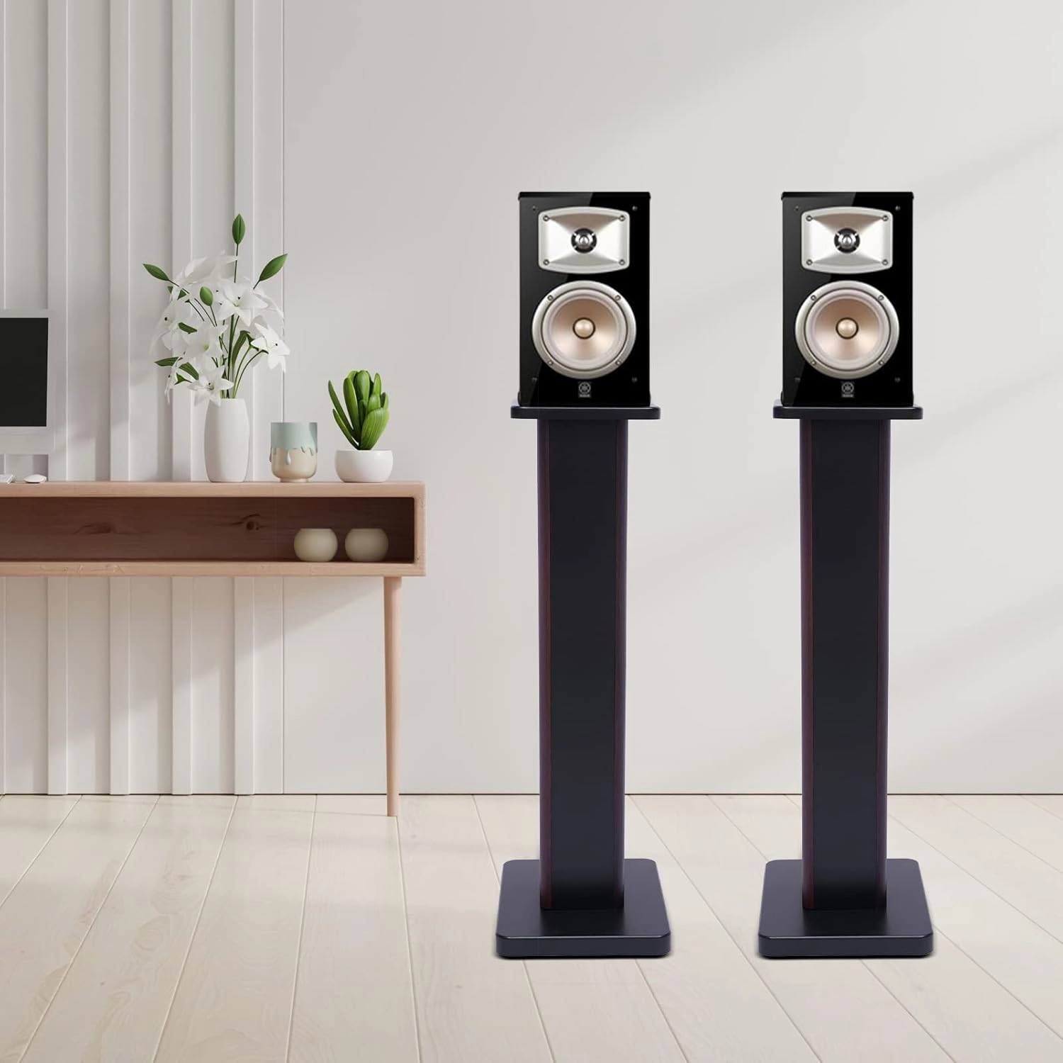 Universal Speaker Stand Pair, H28in Bookshelf Speaker Stands Holder Floor Standing for Surround Sound Studio Monitors Up to 33lbs, for Home Theater Living Room, Dark Brown