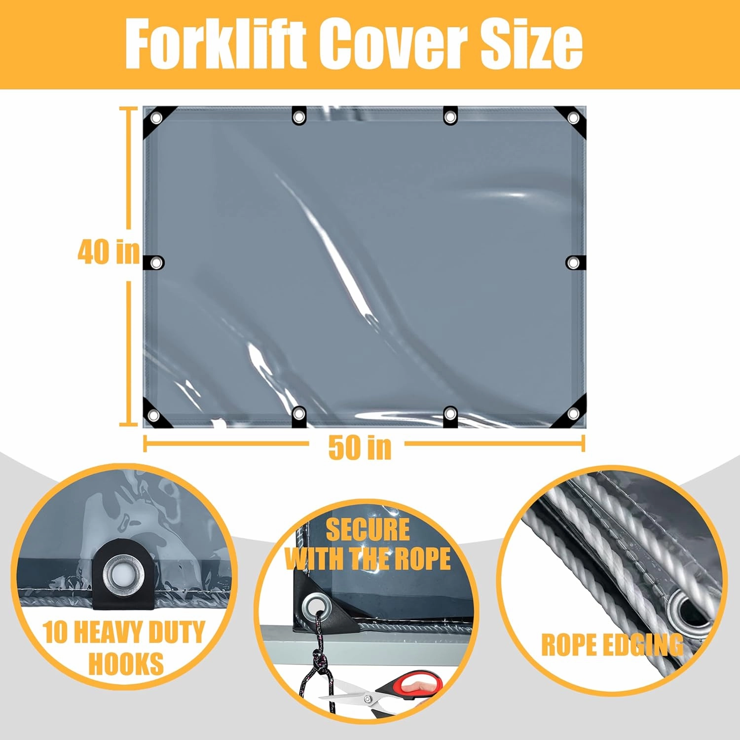 Universal Tinted Clear Forklift Cover - UV Protection Rain Cover - Heavy Duty Waterproof Vinyl - 50 x 40in