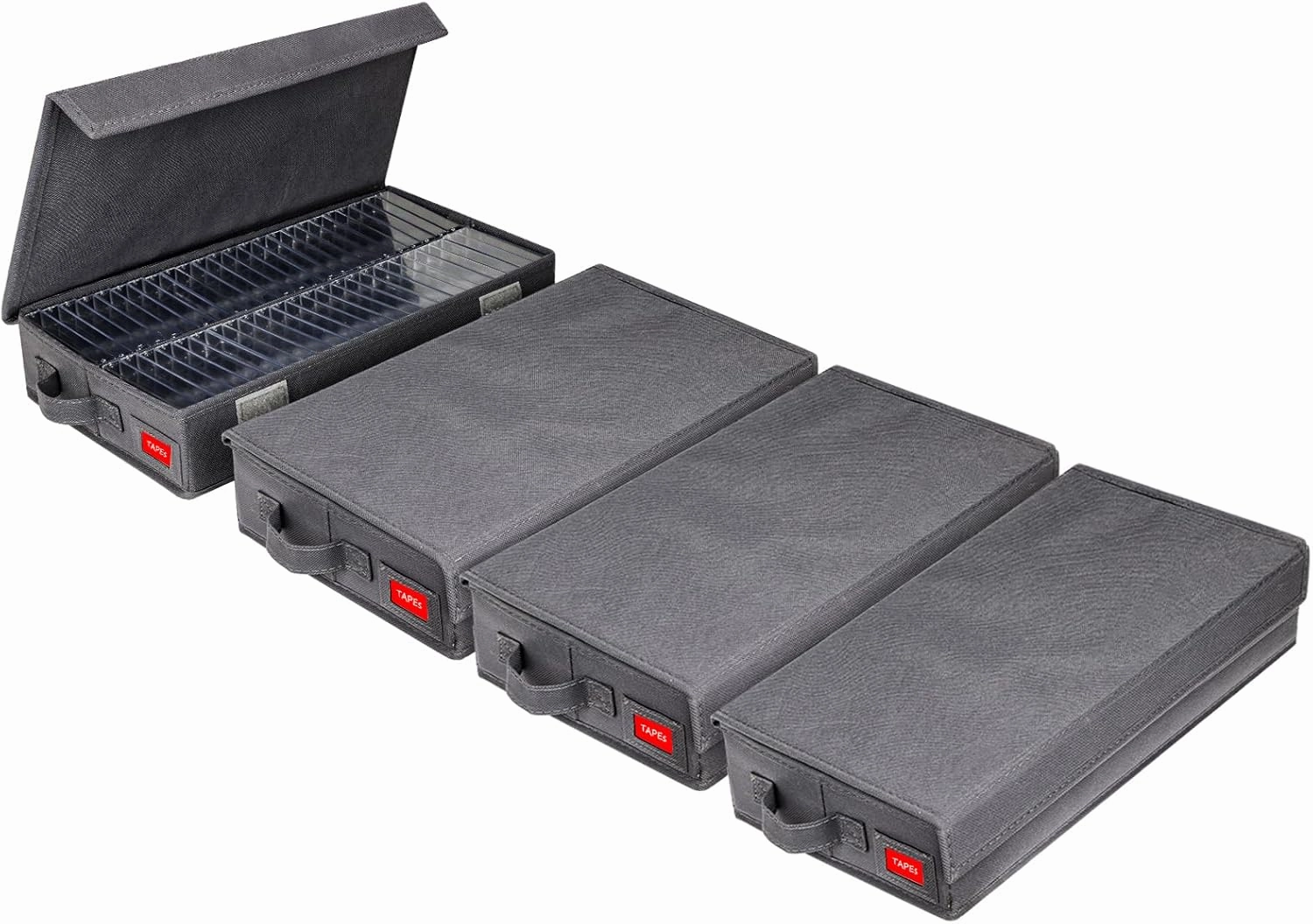 Upgrades Cassette Tape Storage Box - Dust-proof Cassette Racks with Lid - Audio Cassette Holder Pack of 4- Holds 192 Cassette Cases - 16.34 x 9.25 x 3.4 Inches - Grey audio rack,hi-fi component stand,media shelf,
