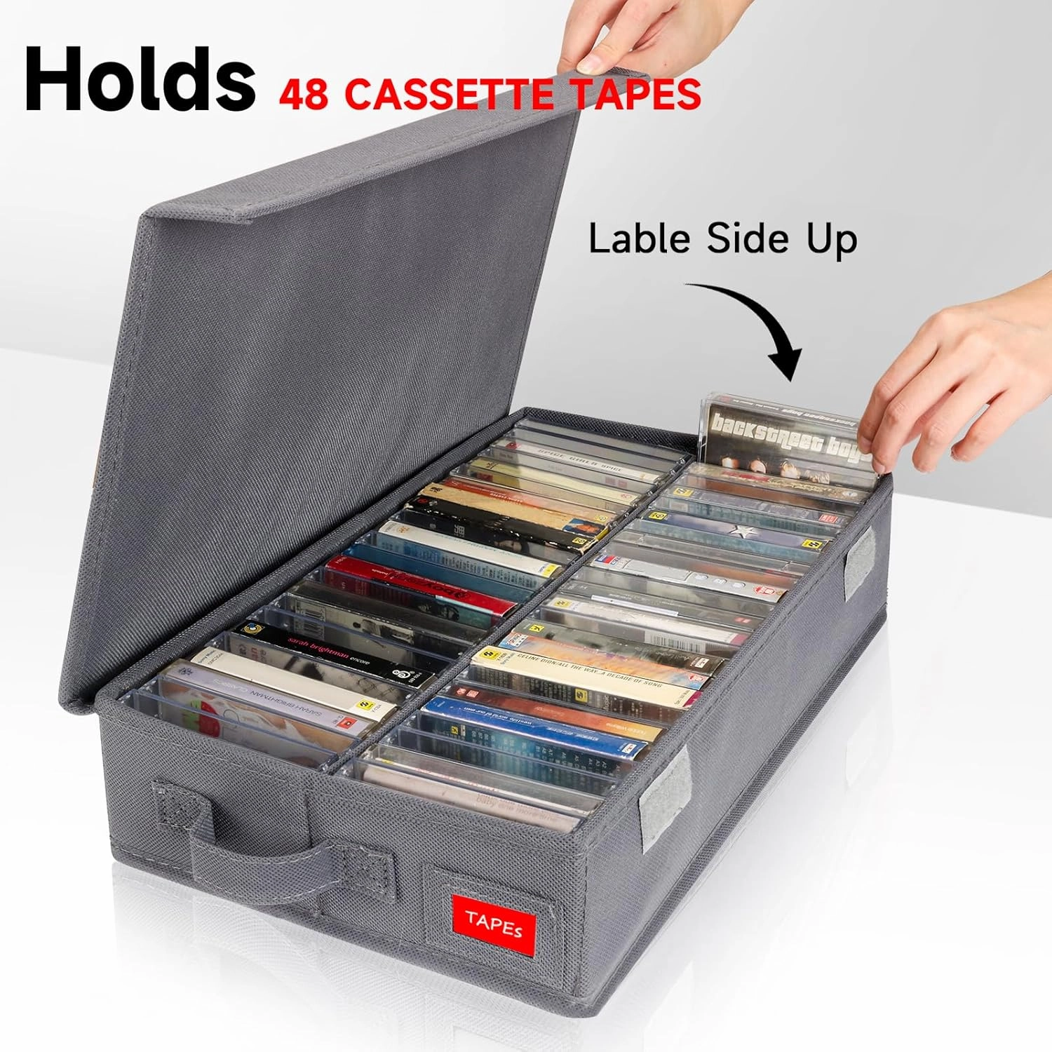 Upgrades Cassette Tape Storage Box - Dust-proof Cassette Racks with Lid - Audio Cassette Holder Pack of 4- Holds 192 Cassette Cases - 16.34 x 9.25 x 3.4 Inches - Grey
