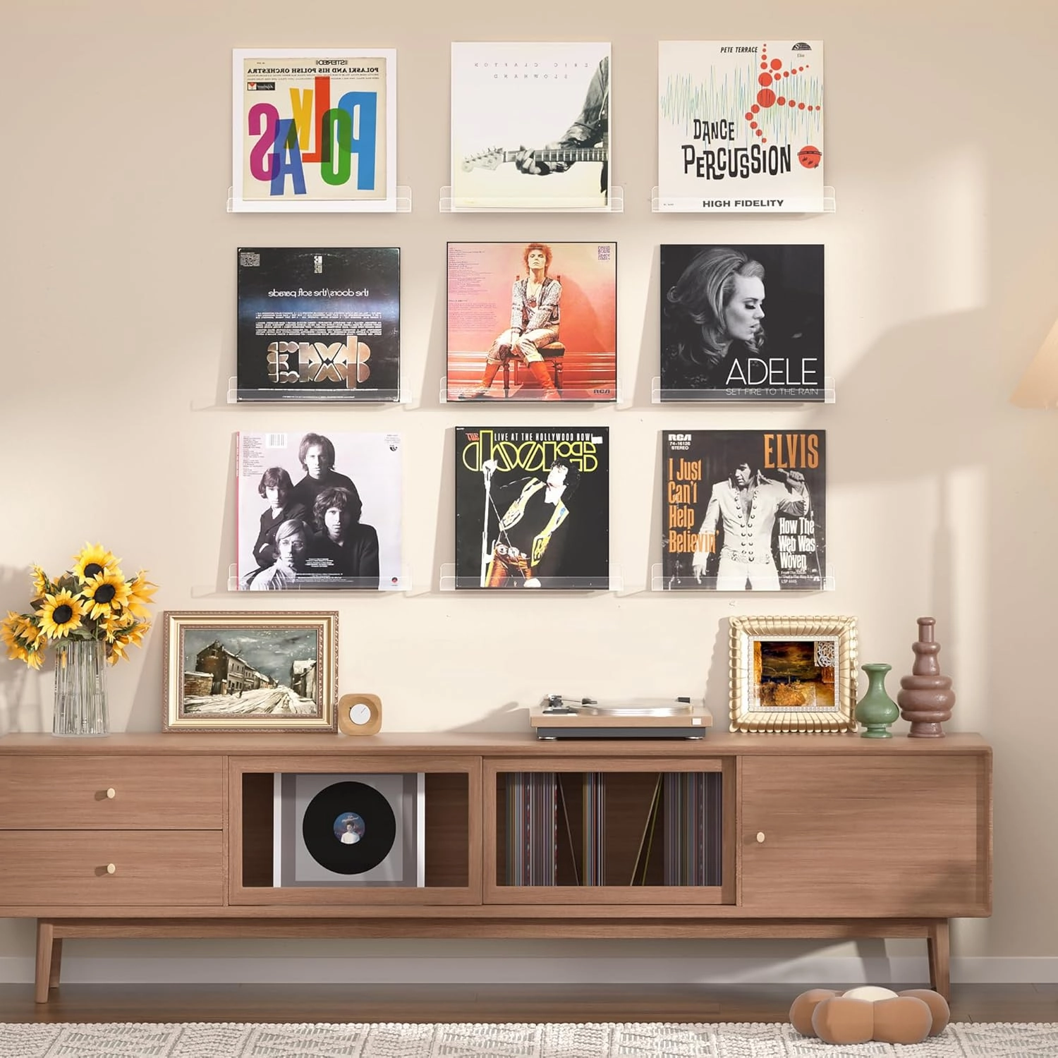 upsimples 12 Pack Vinyl Record Wall Mount Shelves, 12" Vinyl Holder for Album Record Storage & Display, Clear Acrylic Floating Shelves for Wall Decor, Kids Bookshelf, Magazine Rack, Picture Ledge
