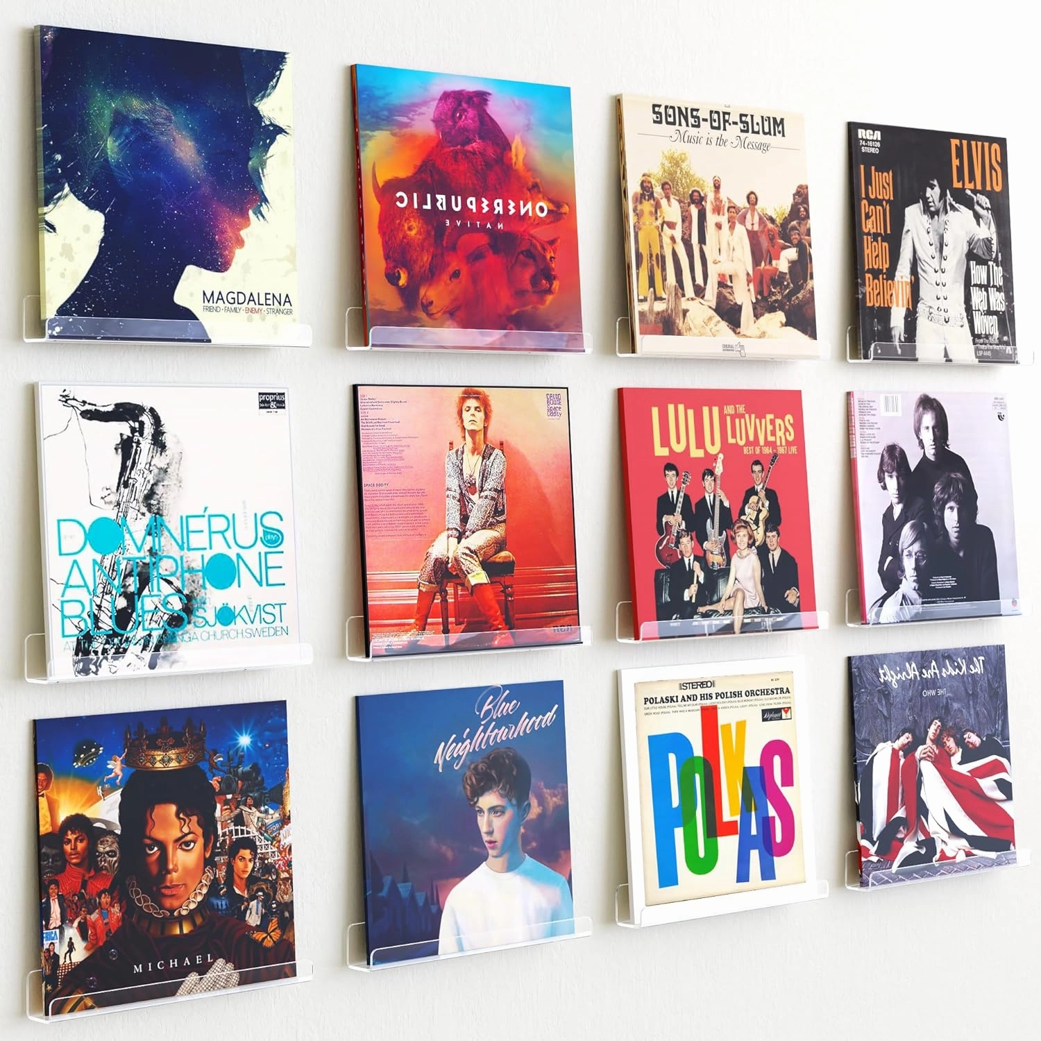 upsimples 12 Pack Vinyl Record Wall Mount Shelves, 12" Vinyl Holder for Album Record Storage & Display, Clear Acrylic Floating Shelves for Wall Decor, Kids Bookshelf, Magazine Rack, Picture Ledge vinyl storage,record holder,LP organizer,