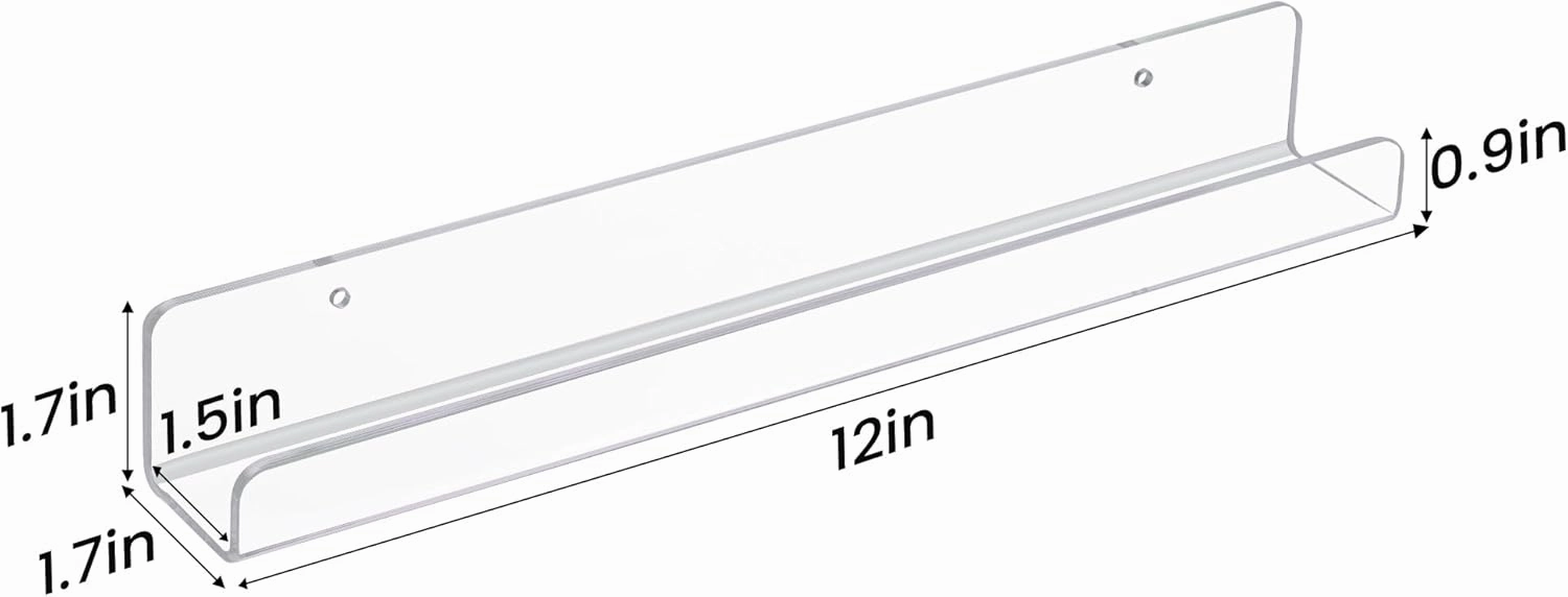 upsimples 12 Pack Vinyl Record Wall Mount Shelves, 12" Vinyl Holder for Album Record Storage & Display, Clear Acrylic Floating Shelves for Wall Decor, Kids Bookshelf, Magazine Rack, Picture Ledge