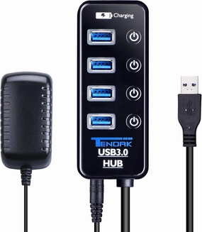 USB 3.0 Hub - Tendak USB Hub with 4 USB 3.0 Data Ports   1 USB Smart Charging Port and Power Supply Adapter with Individual On/Off Port Switches for MacBook, Mac Pro, HDD smart audio hub,voice control speaker,Alexa compatible audio,