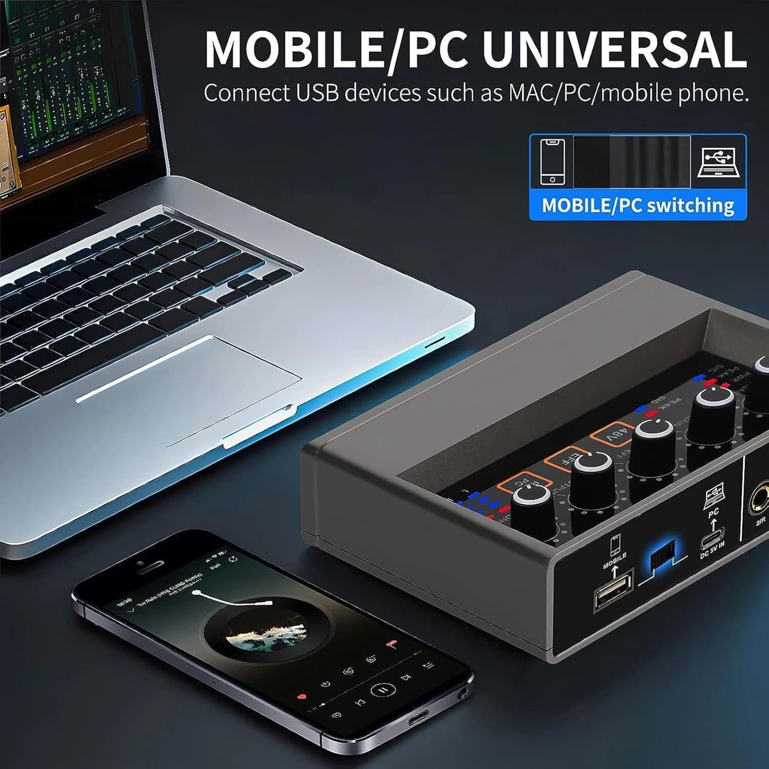USB Audio Interface for PC with Touch Model, AudioBox Mic Preamps 16 bit/48 kHz Phantom Power XLR 48V Audio Interface for Recording Music, Live Streaming and Podcasting Recording