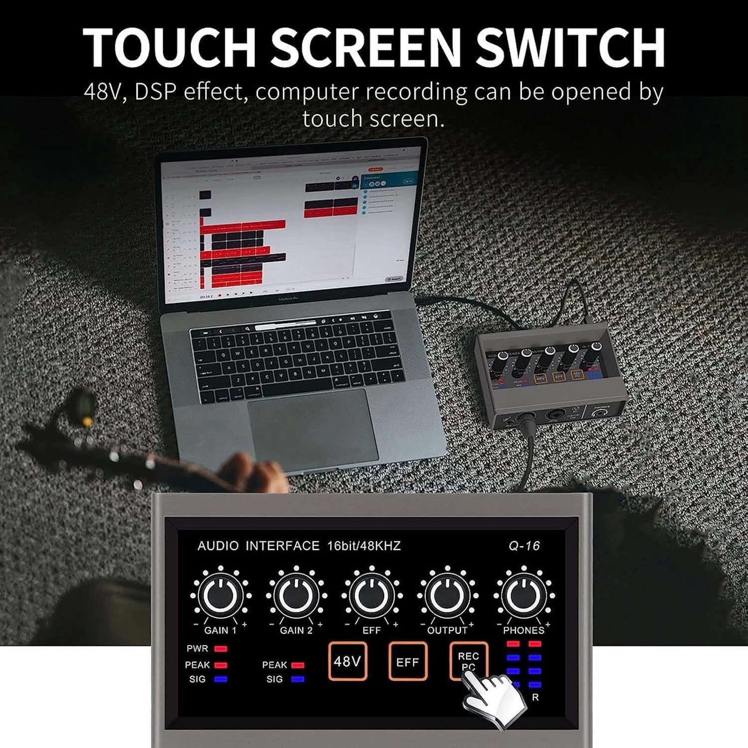 USB Audio Interface for PC with Touch Model, AudioBox Mic Preamps 16 bit/48 kHz Phantom Power XLR 48V Audio Interface for Recording Music, Live Streaming and Podcasting Recording