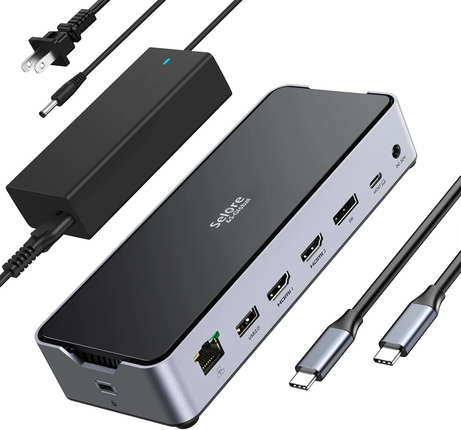 USB C Docking Station 3 Monitors Laptop Dock Dual Monitor with 2 HDMI DisplayPort 4K144Hz,USB A 2.0/3.0,USB C 3.1 10Gbps&30W Output,Ethernet,MicroSD&SD,Audio&Mic,150W DC Power for Dell/Lenovo/HP smart audio hub,voice control speaker,Alexa compa