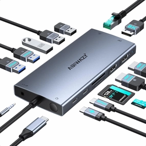 USB C Docking Station Dual Monitor for Dell XPS/HP/Lenovo/Surface, 15 in 1 USB-C Hub 3 Monitor Adapter, Dock with 8K DisplayPort, 2 HDMI 4K@60Hz, 6 USB A/C, 100W PD, Ethernet, SD/MicroSD smart audio hub,voice control speaker,Alexa compatible audio,