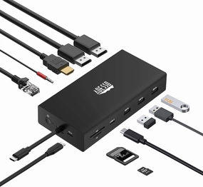 USB C Docking Station Multiport Adapter Type C Hub 2 DisplayPort Support 8K, HDMI, RJ45 Ethernet Port, 100W PD Charging, 3*USB, SD/TF Card Reader for MacBook Windows Laptop (TAA Compliant) smart audio hub,voice control speaker,Alexa compatible audio,