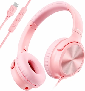USB C Headphones Wired, Over Ear USB C Wired Headphones with Microphone, Volume Control, HD Stereo Sound, Foldable USB Type C Headphones for Adult/Teens/Chromebook/Laptop/Computer/iPhone,Pink over-ear headphones,closed back headphones,wireless studio cans,