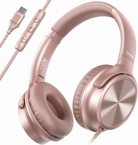 USB C Headphones Wired, Over Ear USB C Wired Headphones with Microphone, Volume Control, HD Stereo Sound, Foldable USB Type C Headphones for Adult/Teens/Chromebook/Laptop/Computer/iPhone,Rose over-ear headphones,closed back headphones,wireless studio cans,