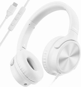USB C Headphones Wired, Over Ear USB C Wired Headphones with Microphone, Volume Control, HD Stereo Sound, Foldable USB Type C Headphones for Adult/Teens/Chromebook/Laptop/Computer/iPhone,White over-ear headphones,closed back headphones,wireless studio cans