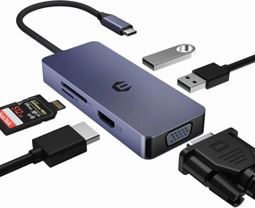 USB C Hub, 6 in 1 USB C Adapter with 1 x HDMI Port, 1 x VGA Port, 2 x USB Ports, SD/TF Card Reader, Comprehensive Connectivity for Laptop, SmartphoneTable, XPS, and Beyond smart audio hub,voice control speaker,Alexa compatible audio,