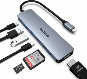 USB C Hub, USB C Adapter Mac Pro/Air Table Adapter, 7 in 1 HDMI Port with 4K Output, PD 100W, 2 * USB-A 3.0, USB-C 3.0, Support SD/TF Card, Compatible for Laptop, Surface 8/7, Smartphone smart audio hub,voice control speaker,Alexa compatible audio,