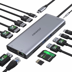 USB C Hub USB-C Docking Station Dual Monitor 14 in 1 Triple Display Multiport Adapter with 2 HDMI DP 7 USB Type C/A Ports Ethernet Audio, USBC Dongle for Dell/HP/Lenovo ThinkPad/Surface(Grey) smart audio hub,voice control speaker,Alexa compatible audio,