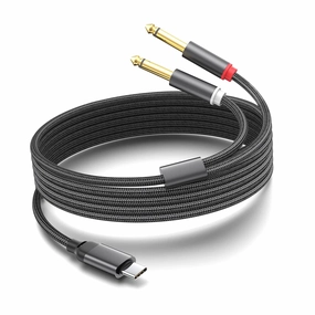 USB C to 1/4" inch Audio Cable, Type C to Dual 6.35mm TRS Stereo Aux Cord Y Splitter for Smartphone, Tablet, Laptop Link Amplifier, Mixing Console Mixer, Speaker, 6.6 Feet mixer console,audio mixing desk,DJ console,