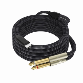 USB C to Dual 6.35mm 1/4 inch Stereo Splitter Y Cable, USB Type C to Dual 6.35mm 1/4 inch TS Audio Cord for Smartphone, Tablet, Laptop Link Amplifier, Mixing Console Mixer, Speaker-10FT mixer console,audio mixing desk,DJ console,