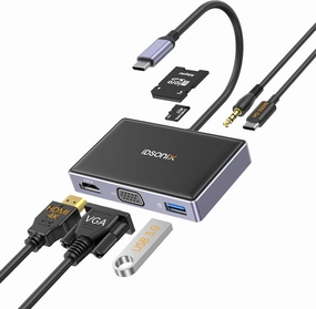 USB C to HDMI VGA Adapter, 7 in 1 USB C Hub MultiPort Adapter with 4K HDMI/VGA, 100W PD, USB-A 3.0, Audio/Mic, SD/TF for Dell/HP/Lenovo/MacBook Pro Laptop smart audio hub,voice control speaker,Alexa compatible audio,