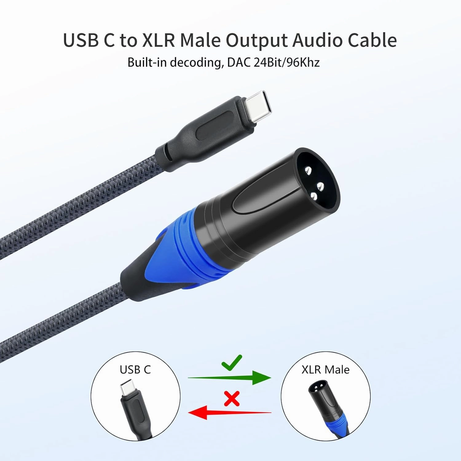 USB C to XLR Cable,13Ft XLR Male to USB C Converter Adapter,USB Type C to XL-R Male Output Stereo Cable for Amplifier, Speaker, Mixer Console, etc