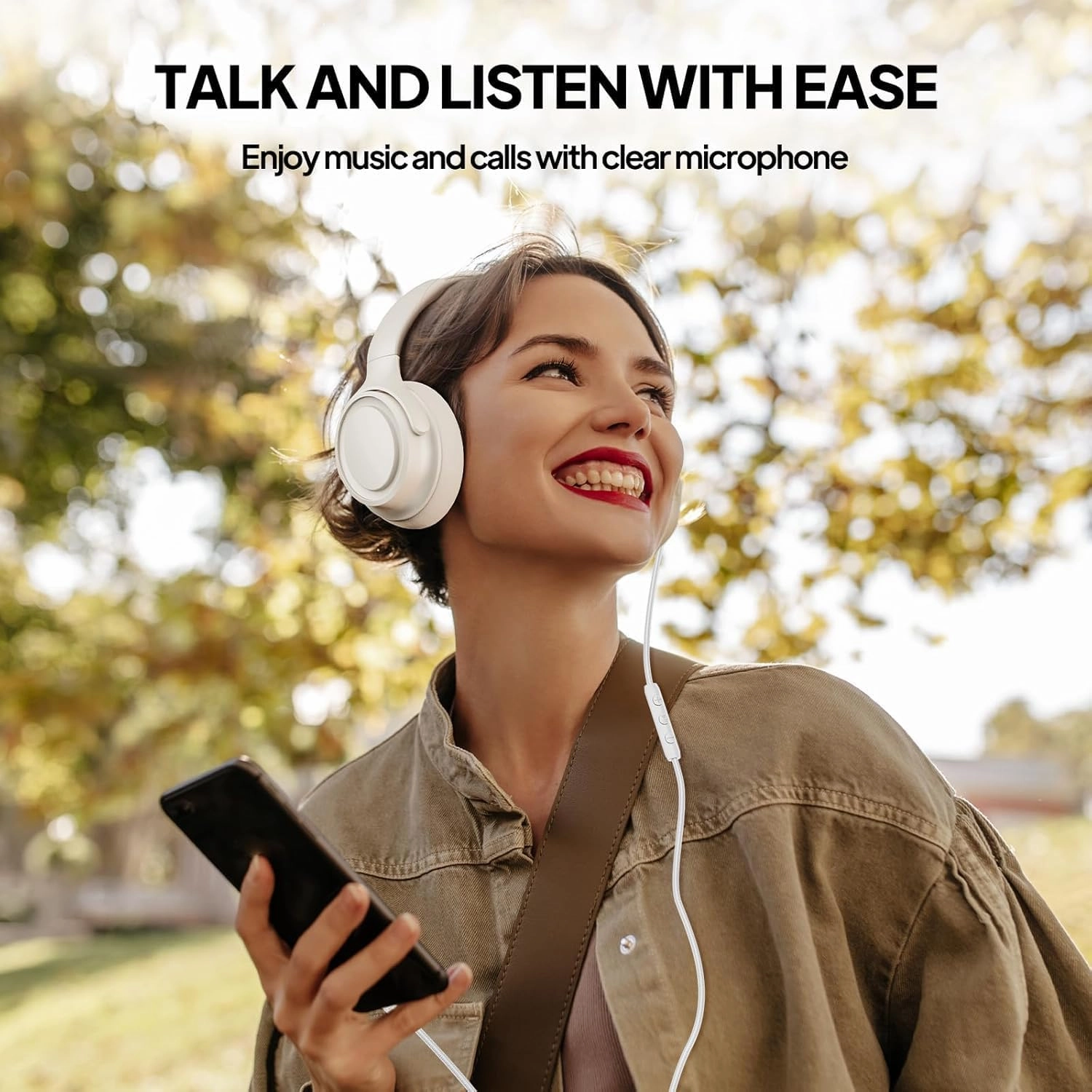 USB-C Wired Over-Ear Headphones with Mic, Premium Sound Quality, Noise-Isolating Ear Cups, Compatible with iPhone 15/16, Samsung S24/S23, Type-C Devices, with Carrying Pouch (White)
