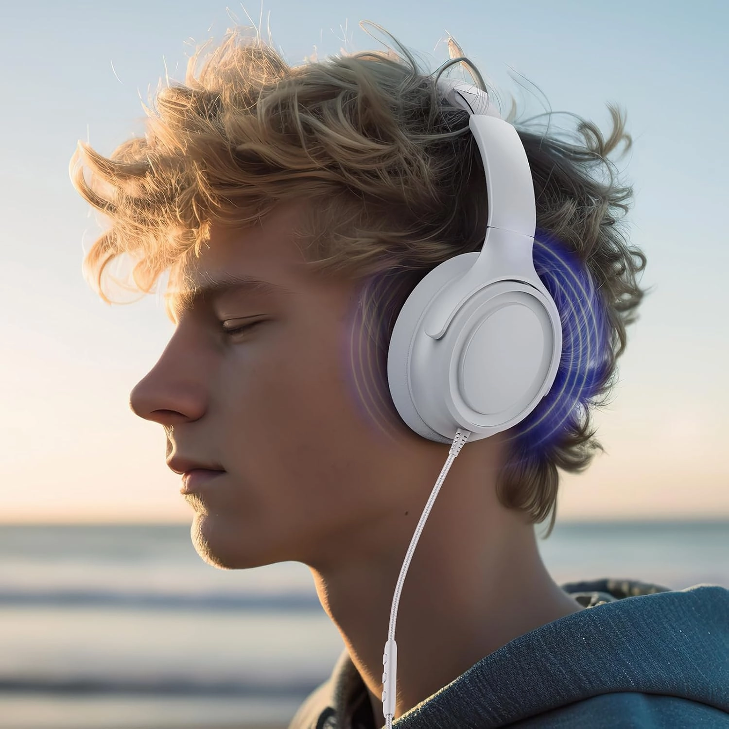 USB-C Wired Over-Ear Headphones with Mic, Premium Sound Quality, Noise-Isolating Ear Cups, Compatible with iPhone 15/16, Samsung S24/S23, Type-C Devices, with Carrying Pouch (White)