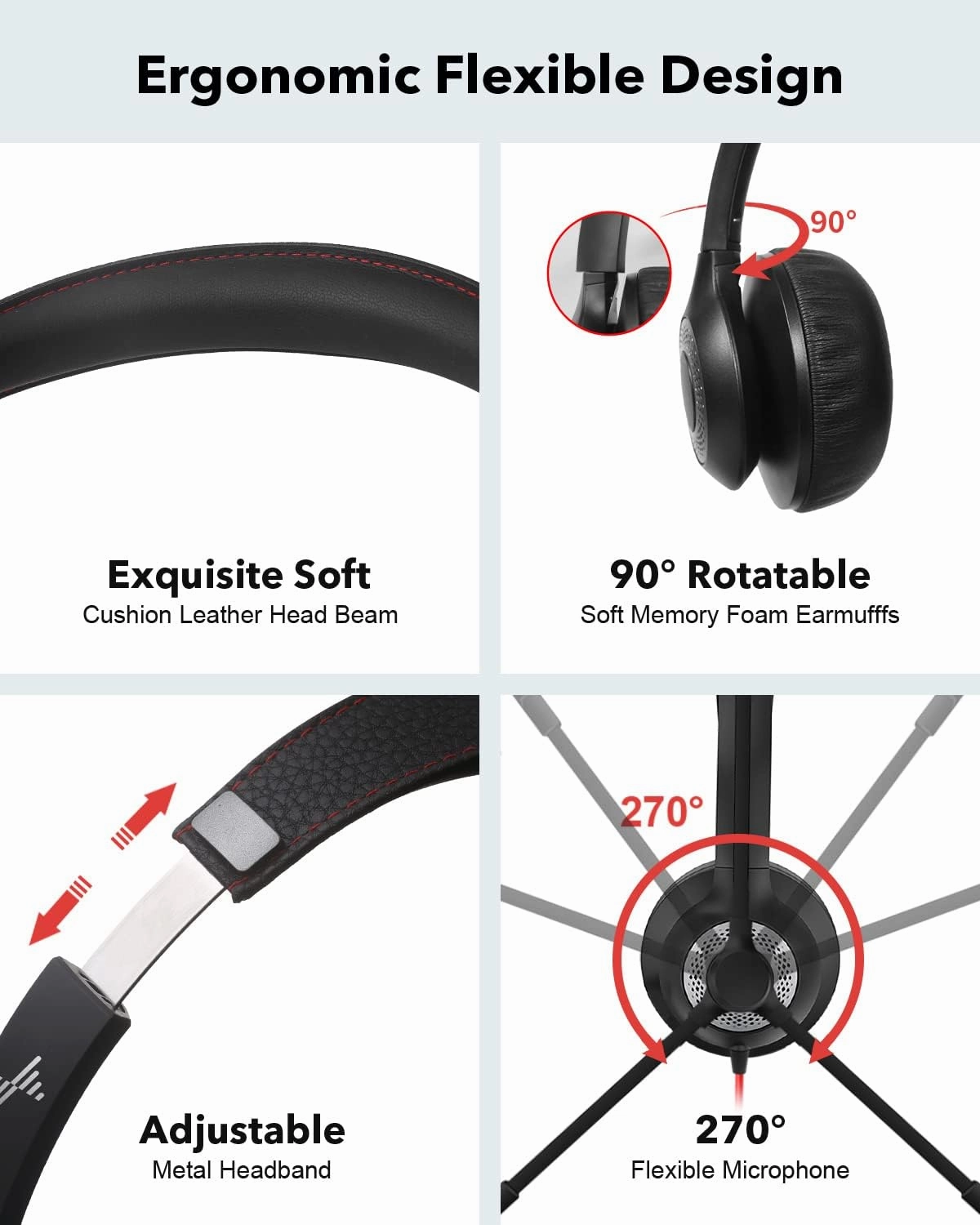 USB Headset with Mic for PC, On-Ear Computer Laptop Headphones with Noise Cancelling Microphone in-line Control for Home Office Online Class Skype Zoom (USB 3.5mm, Black)