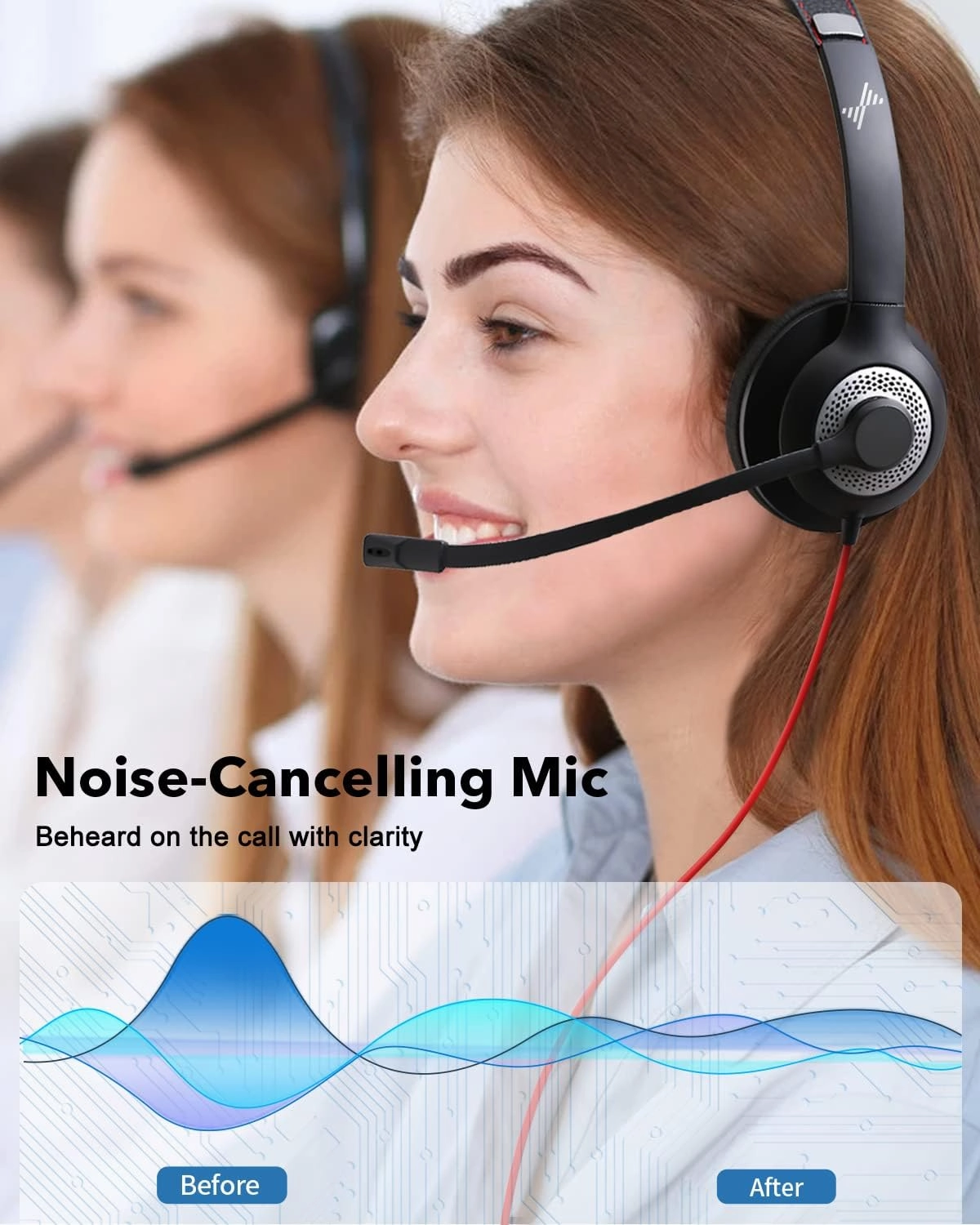 USB Headset with Mic for PC, On-Ear Computer Laptop Headphones with Noise Cancelling Microphone in-line Control for Home Office Online Class Skype Zoom (USB 3.5mm, Black)