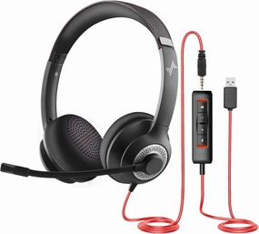 USB Headset with Mic for PC, On-Ear Computer Laptop Headphones with Noise Cancelling Microphone in-line Control for Home Office Online Class Skype Zoom (USB 3.5mm, Black) noise cancelling headphones,ANC headphones,travel headphones,