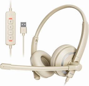 USB Headset with Microphone for PC Laptop - Headphones with Noise Cancelling Microphone for Computer,On-Ear Wired Office Call Center Headset for Boom Skype Webinars,Lightweight-Apricot noise cancelling headphones,ANC headphones,travel headphones,