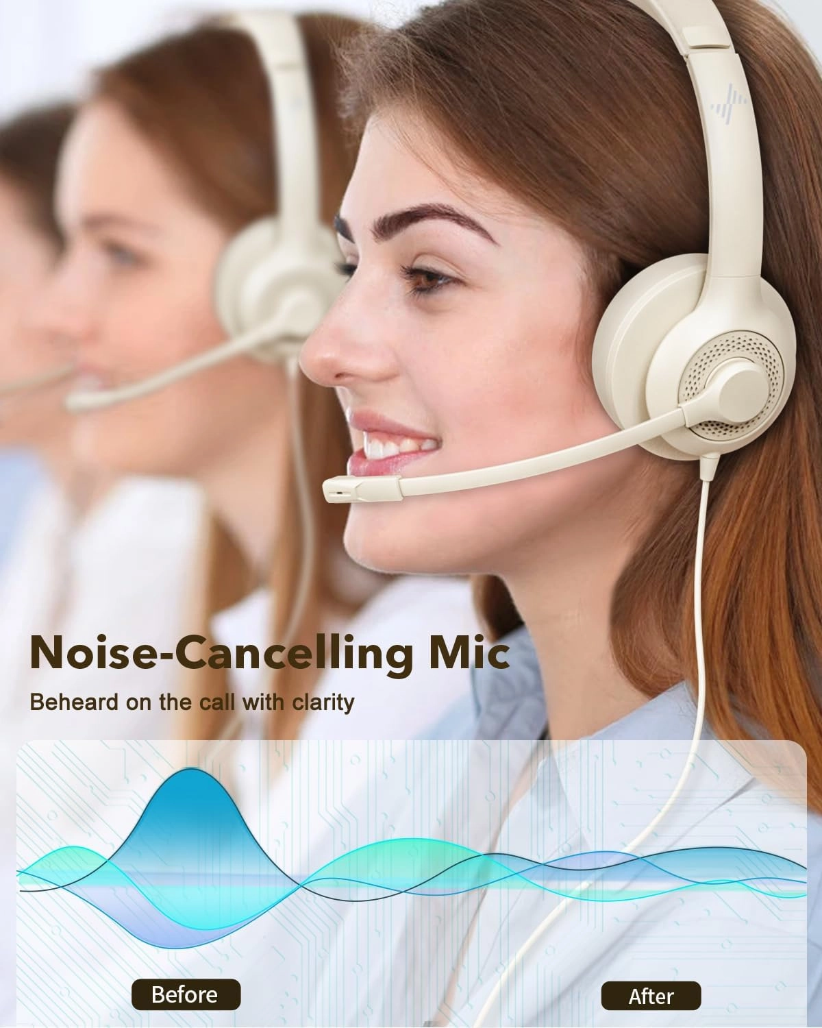 USB Headset with Microphone for PC, On-Ear Computer Laptop Headphones with Noise Cancelling Mic in-line Control for Home Office Online Class Zoom (USB 3.5mm, Apricot)