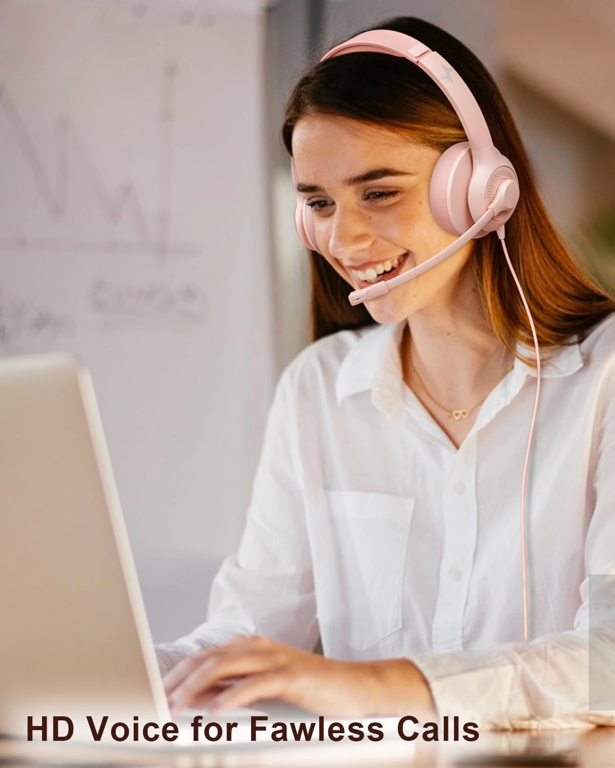 USB Headset with Microphone for PC, On-Ear Computer Laptop Headphones with Noise Cancelling Mic in-line Control for Home Office Online Class Zoom (USB 3.5mm, Pink)