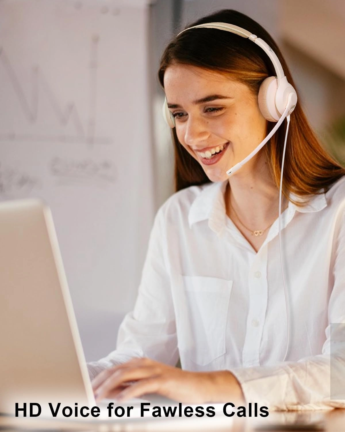 USB Headset with Microphone for PC, On-Ear Computer Laptop Headphones with Noise Cancelling Mic in-line Control for Home Office Online Class Zoom (USB 3.5mm, White)
