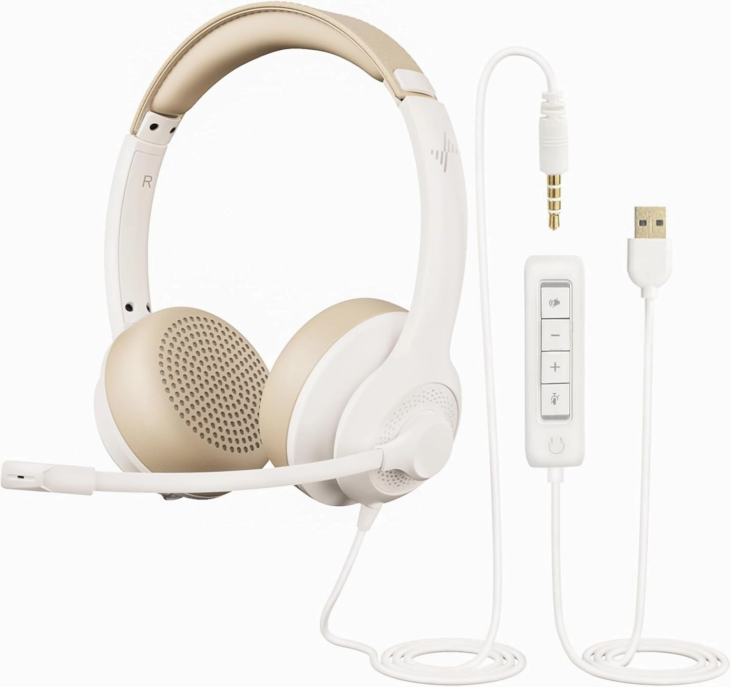 USB Headset with Microphone for PC, On-Ear Computer Laptop Headphones with Noise Cancelling Mic in-line Control for Home Office Online Class Zoom (USB 3.5mm, White) noise cancelling headphones,ANC headphones,travel headphones,