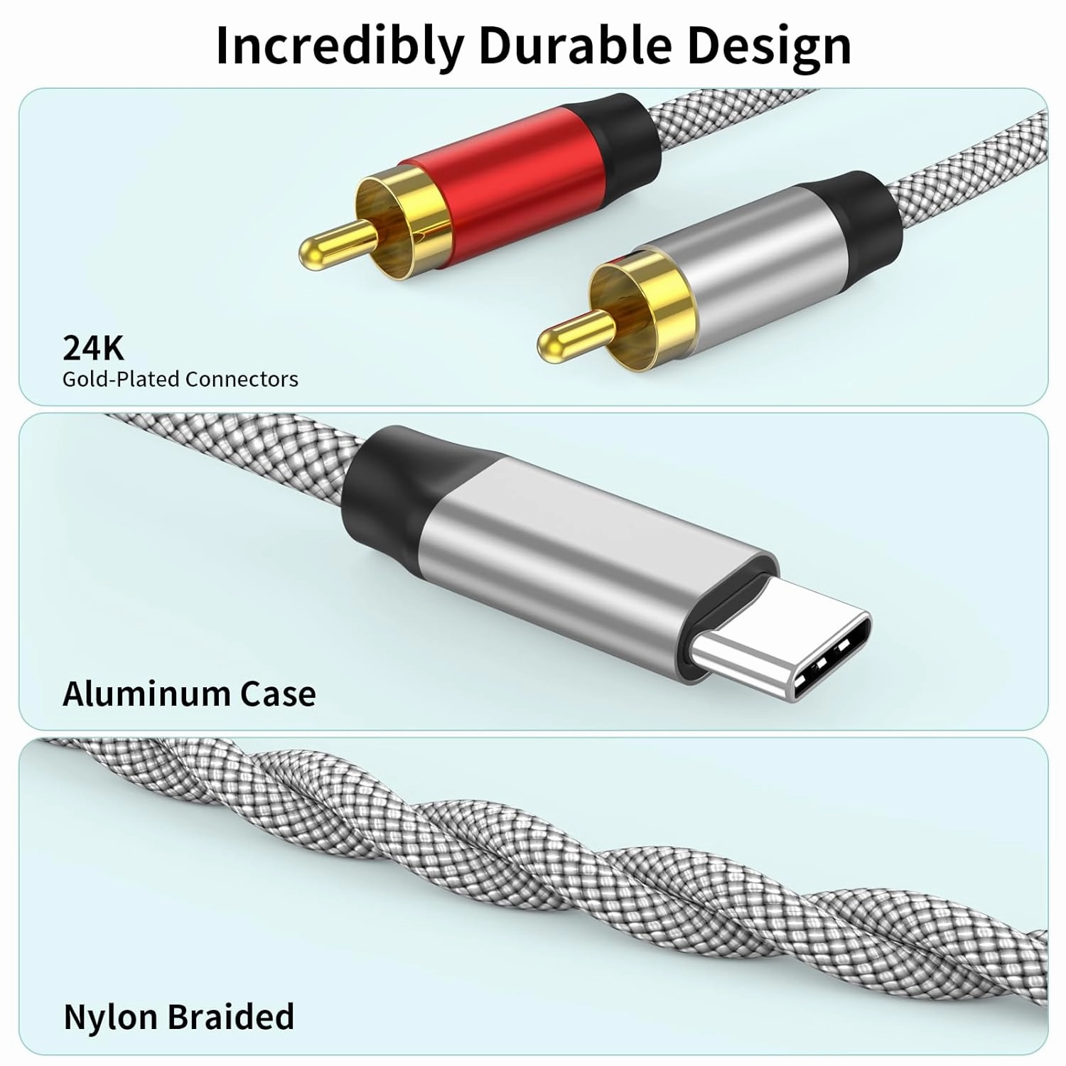 USB Type C to 2 RCA Audio Cable,Type-C RCA Cable 6ft, 2rca Jack USB-C Audio Line for Xiaomi,LG,Home Theater Amplifier,DVD, TV Speaker