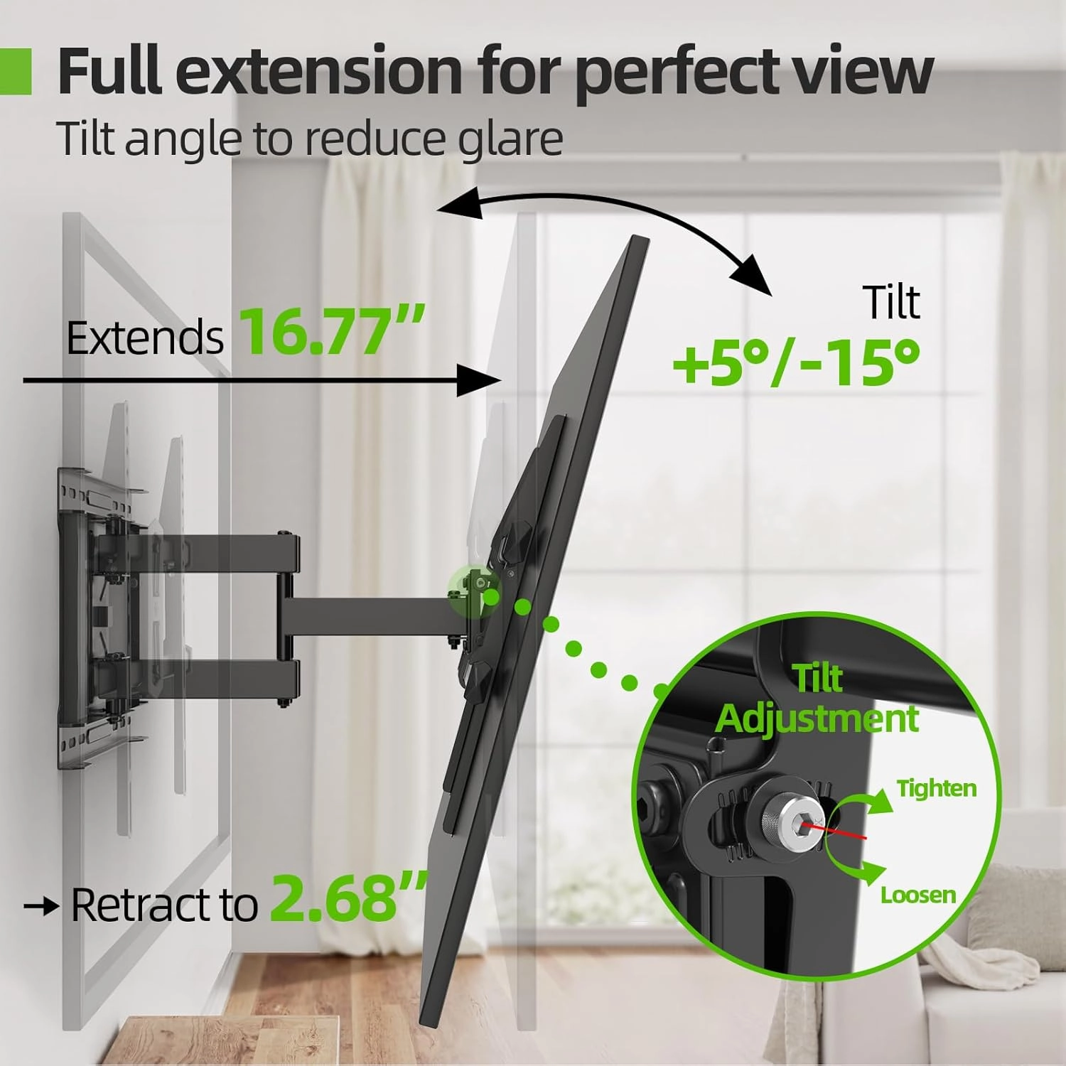 USX MOUNT Full Motion TV Wall Mount for 42-80 Inch TVs up to 132lbs, Wall Mount TV Bracket with Articulating Swivel Tilt Extension Leveling, Max VESA 600x400mm Fits 12/16" Wood Stud