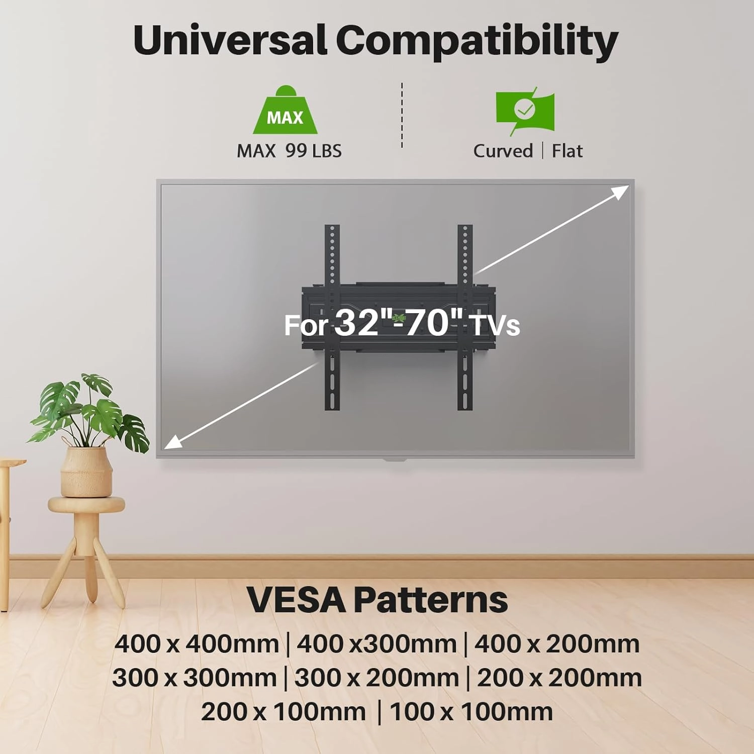 USX MOUNT Full Motion TV Wall Mount for Most 32-70 inch TVs up to 99 lbs, Wall Mount Bracket with Dual Articulating Arms, Swivel, Tilt, Max VESA 400x400mm, TV Mount Fits 12/16 Wood Studs