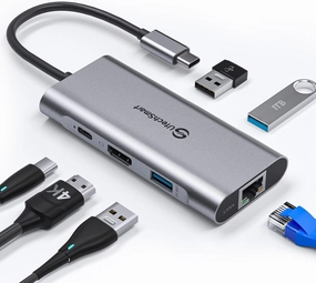 UtechSmart USB C Hub, USB C Ethernet Multiport Adapter, 6 In 1 USB C to HDMI Dock Compatible for Macbook Pro/Air, Chromebook, Dell XPS, HP and Type C Devices (Gigabit Ethernet 100W PD 4K HDMI USB 3.0) smart audio hub,voice control speaker,Alexa compatible 