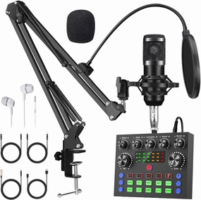 V8S BM800 Podcast Equipment Bundle,Condenser Mic Recording Studio,Streaming Podcast Mic Starter Kit with Voice Changer, Live Sound Card Audio Interface for Computer Vlog Living for YouTube TikTok audio interface,USB interface,music recording input,