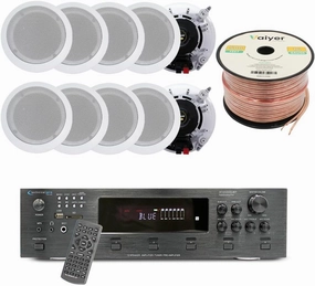 Vaiyer Home Audio System Kit, 6-Channel 6000 Watts Bluetooth Amplifier with 5.25" 10 Qty of 175 W Each in-Wall in-Ceiling Speakers & 16AWG 500 ft. Speaker Wire - Perfect for Home, Office, Restaurants integrated amplifier,stereo receiver,hi-fi amp 