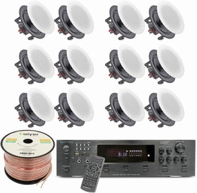 Vaiyer Home Theater System Kit, 6-Channel 6000 Watts Bluetooth Amplifier with 5.25" 12 Qty of 175 W Each in-Wall in-Ceiling Frameless Speakers & 16 Gauge 500 ft Speaker Wire Surround Sound System surround sound system,cinema audio kit,5.1 surround
