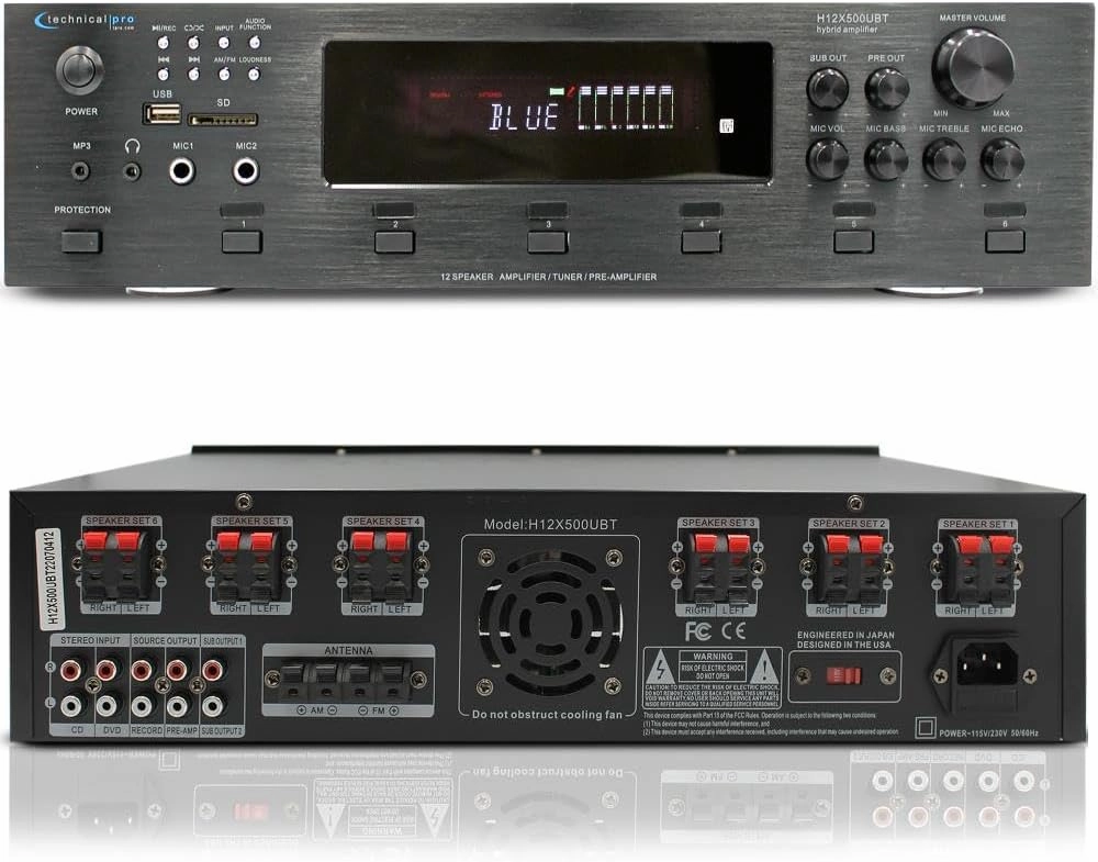 Vaiyer Home Theater System Kit, 6-Channel 6000 Watts Bluetooth Amplifier with 5.25" 12 Qty of 175 W Each in-Wall in-Ceiling Frameless Speakers & 16 Gauge 500 ft Speaker Wire Surround Sound System