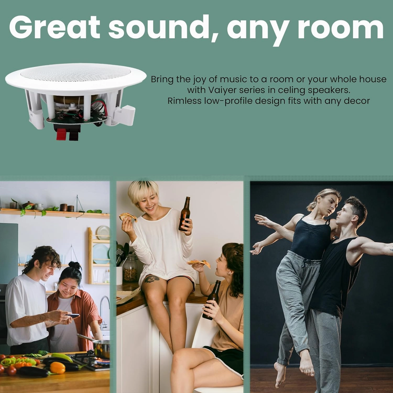 Vaiyer Set of 6 5.25 Inch 8 Ohm 175 Watts Ceiling Speakers, Flush Mount in-Wall in-Ceiling 2-Way Mid Bass Woofer Speakers with Titanium Dome Tweeter - Perfect for Home, Office