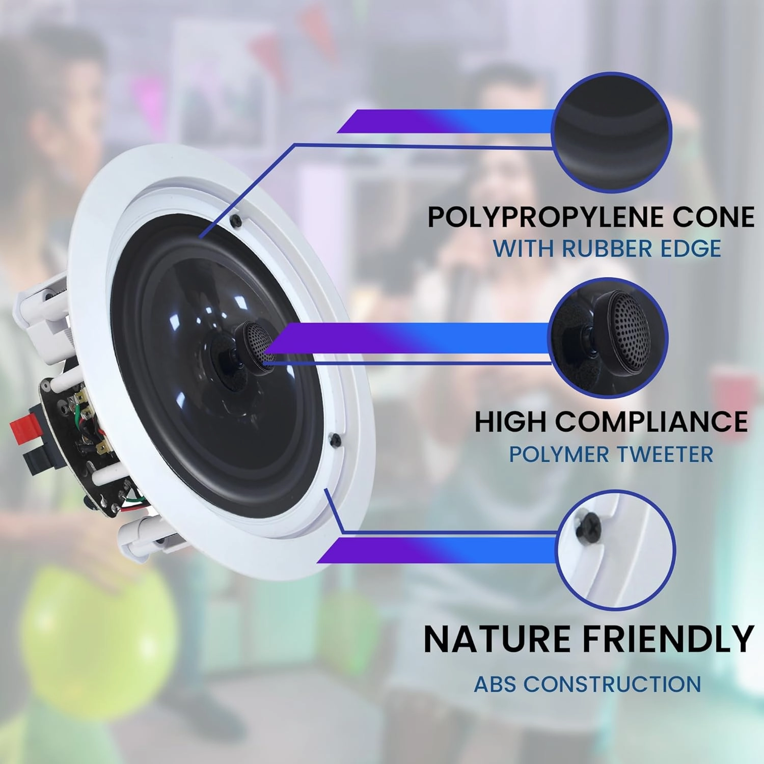 Vaiyer Set of 6 5.25 Inch 8 Ohm 175 Watts Ceiling Speakers, Flush Mount in-Wall in-Ceiling 2-Way Mid Bass Woofer Speakers with Titanium Dome Tweeter - Perfect for Home, Office