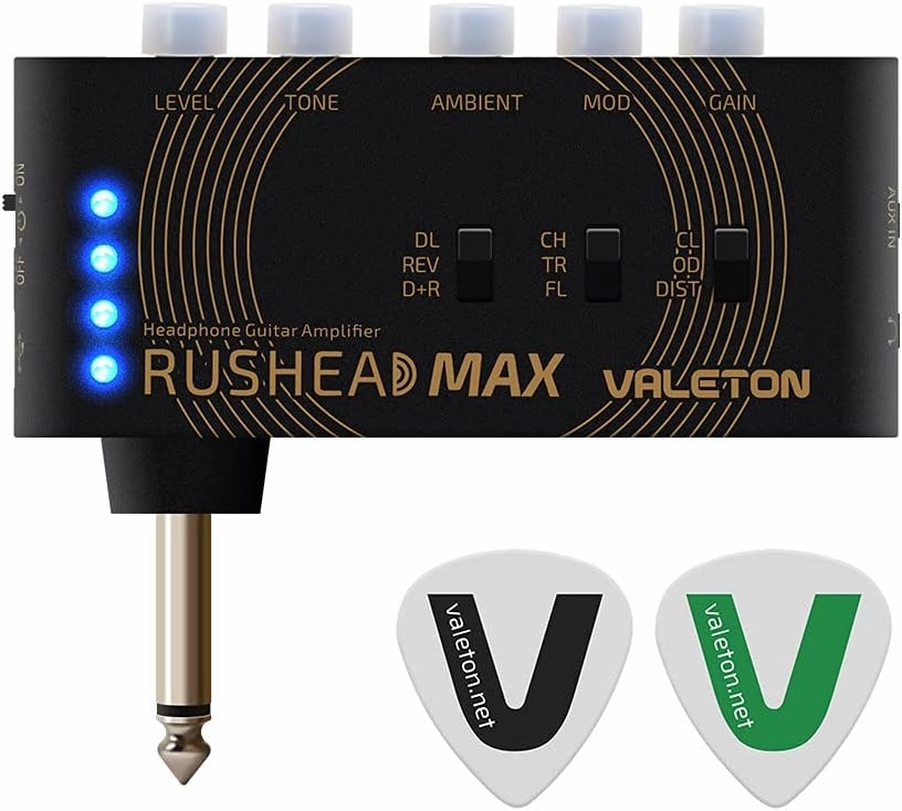 VALETON Guitar Headphone Amplifier Multi Effects Pocket Rechargeable Mini Practice Amplifier Rushead Max (Include 2 Additional Guitar Picks) headphone amplifier,portable amp,desktop headphone amp,