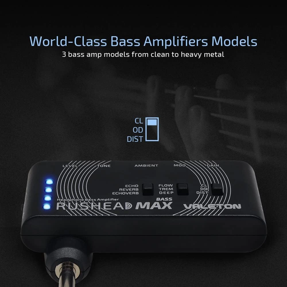 Valeton Rushead Max Bass USB Chargable Portable Pocket Bass Headphone Amp Carry-On Bedroom Plug-In Multi-Effects