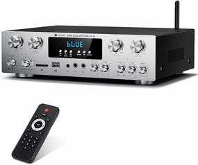 Vangoa Amplifier Home Audio 4 Channel, 440 Watt Wireless Stereo Receiver House Theater Sound Power Amplifiers Speaker Karaoke Amp w/Remote Control, USB/SD/2 Mic-in Echo/EQ/LED/AUX/FM for Studio Office AV receiver,surround receiver,home theater amplifier,