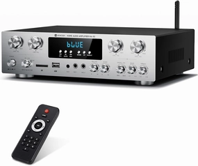 Vangoa Amplifier Home Audio 4 Channel, 440 Watt Wireless Stereo Receiver House Theater Sound Power Amplifiers Speaker Karaoke Amp w/Remote Control, USB/SD/2 Mic-in Echo/EQ/LED/AUX/FM for Studio Office AV receiver,surround receiver,home theater amplifier,